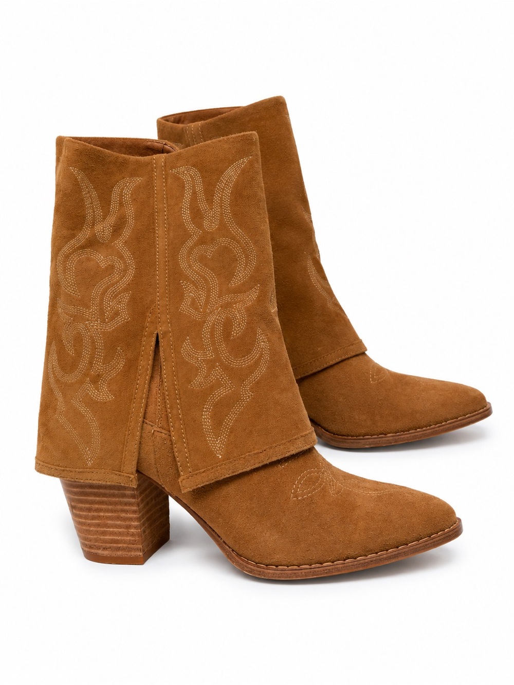Steve Madden Cognac Suede Western Fold-Over Ankle Boots